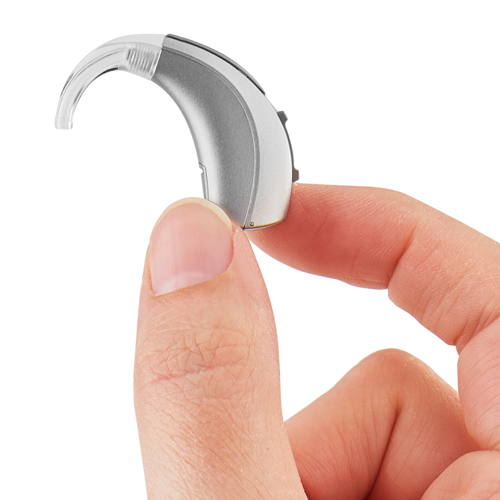 Behind-The-Ear Artificial Intelligence Hearing Aid in Hand